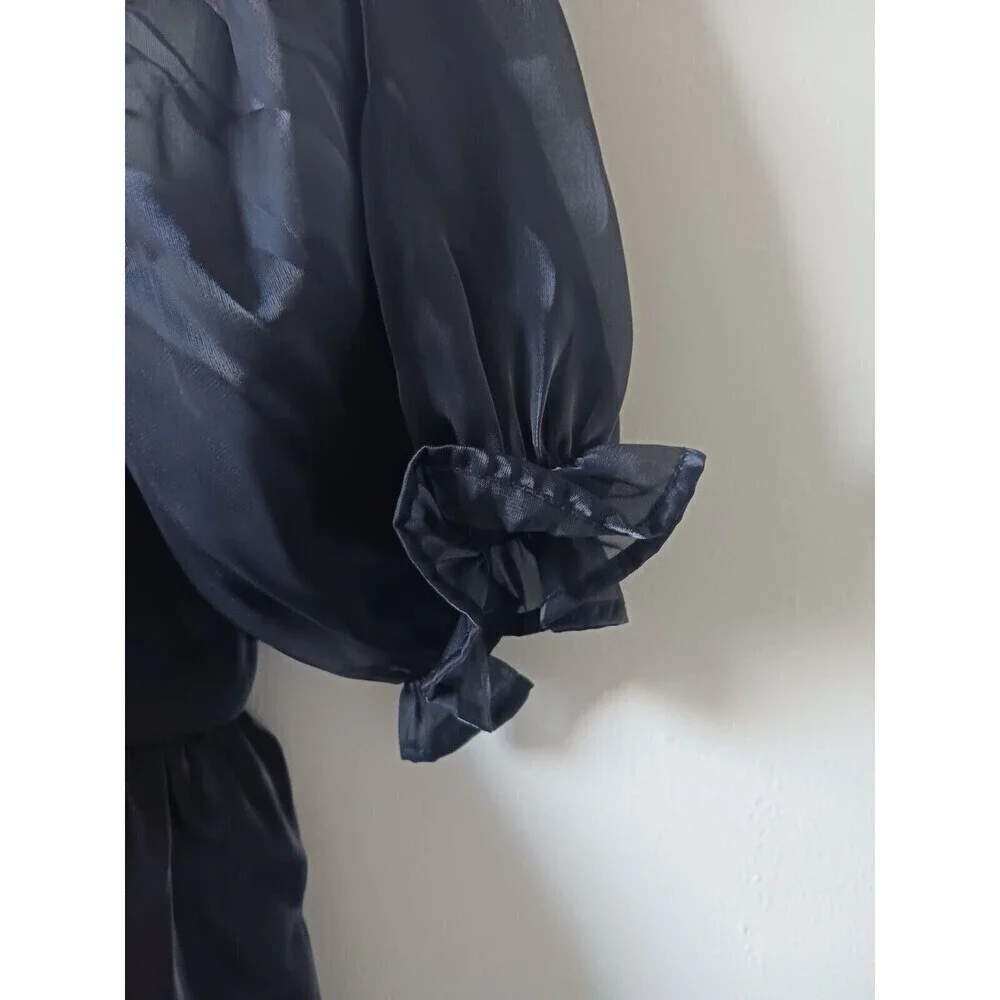 Thirty Thirty Girls‎ Babydoll Dress Black Metallic Puff Sleeve Size L